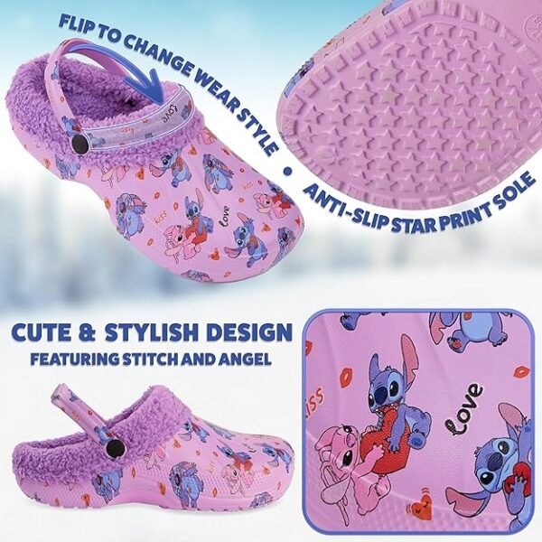 Disney Stitch Clogs for Women Winter Fleece Lining Warm Slip On Sandals Outdoor Garden Shoes with Strap Gifts for Women