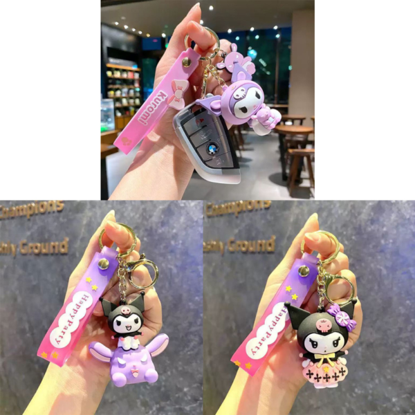Sanrio for kuromi Keychain - Cute Chibi-Style Soft Rubber Key Ring with Purple & Pink Accents, Durable Travel Bag Charm for Fans, Collectible Character Accessory, Cute Keychain Accessories, Everyday Key Holder, Playful Design, Flexible Accessory