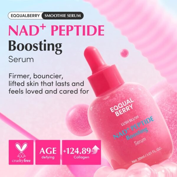 EQQUALBERRY NAD+ Peptide Boosting Smoothie Serum – Anti-Aging Korean Skin Care | Stocking Stuffer for Women | Firming Serum with 5 Ceramides & Vegan Collagen for Wrinkles & Radiant Glow(1.01oz/30ml)