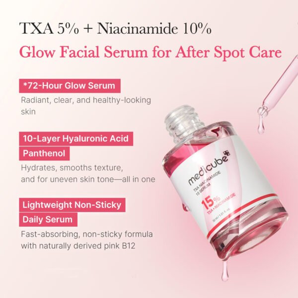 Medicube TXA+Niacinamide 15% Glow Facial Serum for After Spot Care | All-in-One Daily Korean Skincare | Uneven Skin Tone, Texture, and Hydration Care | High-Potency Tranexamic Acid 5% | 1.01 fl.oz