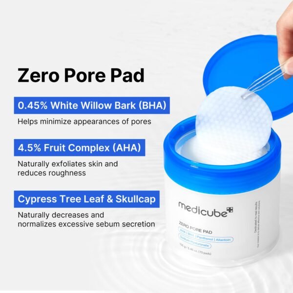 Medicube Zero Pore Pads 2.0, Dual-Textured Facial Toner Pads for Exfoliation and Pore Care with 4.5% AHA Lactic Acid & 0.45% BHA Salicylic Acid, Ideal for All Skin Types, Korean Skin Care (70 units)