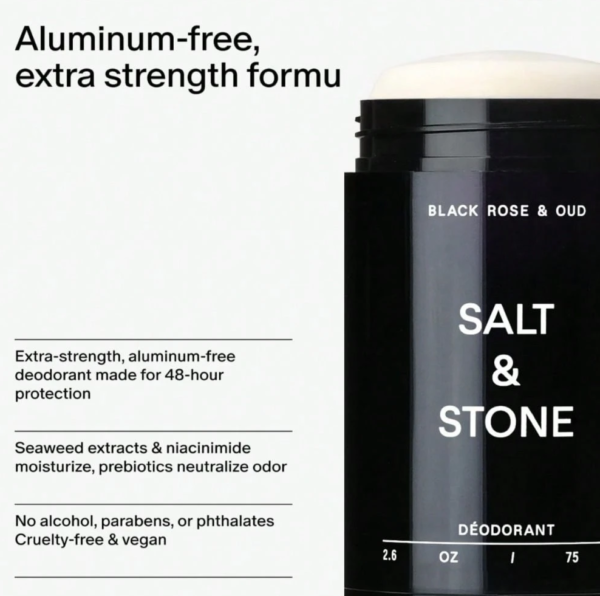 SALT & STONE Aluminum Free Deodorant | Extra Strength 48 Hour Protection for Women & Men | Made with Seaweed Extracts, Niacinamide & Prebiotics (Black)