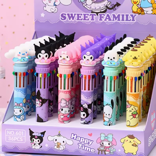 36pcs[ Sanrio] Character Ballpoint Pen Set: 10 Assorted Colors with Kuromi, Hello Kitty, & Cinnamoroll Designs. 0.5mm Click Pens for School, Art, & Writing, Writing Essentials, Art Supplies, Kawaii Stationery, Cute Ballpoint Pens