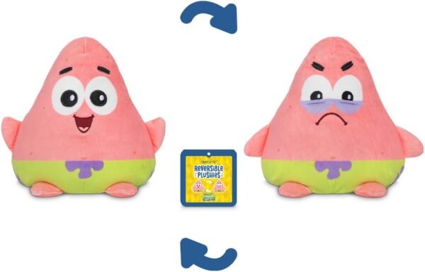 TeeTurtle Reversible Spongebob Squarepants Patrick Star 6-Inch Two-Sided Flip Plush Toy with Embroidered Details - Cute Mini Collectible Plush for Kids, Teens, and Adults