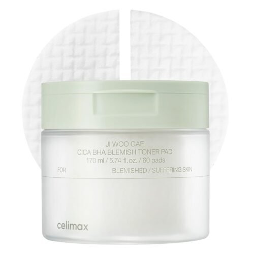 celimax Ji.Woo.Gae CICA BHA Blemish Toner Pad | BHA PHA LHA Complex, Centella Asiatica Extract, Hydrating, Moisturizing, Soothing, Reparing, (60 Pads)